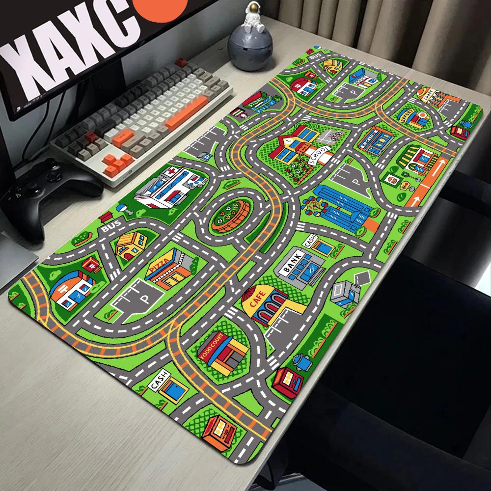 Desk Setup Gear - PCゲームセットアップアクセサリーシティロード漫画マウスパッド、大型デスクマット、ゲーマー、900x400、コンピューターテーブルマット、オフィスXL