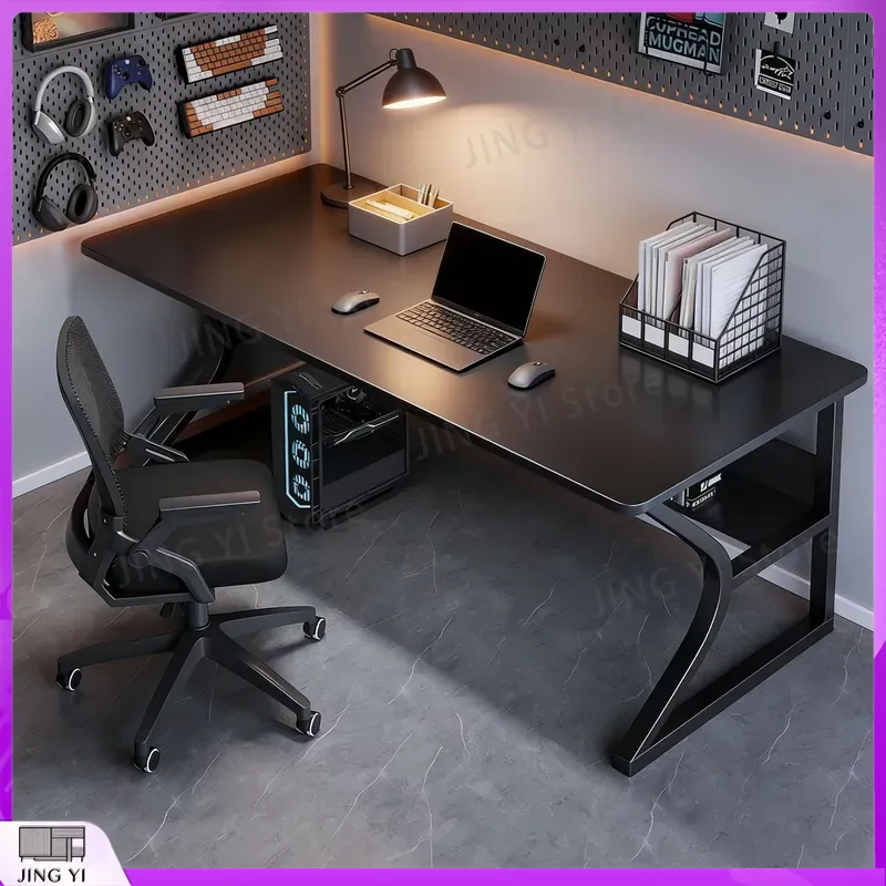 Desk Setup Black And Wood - 黒色ゲーミングデスク eスポーツPCセットアップ用 高さ調節可能 ホームオフィス/インターネットカフェ向け人間工学に基づいたワークステーション
