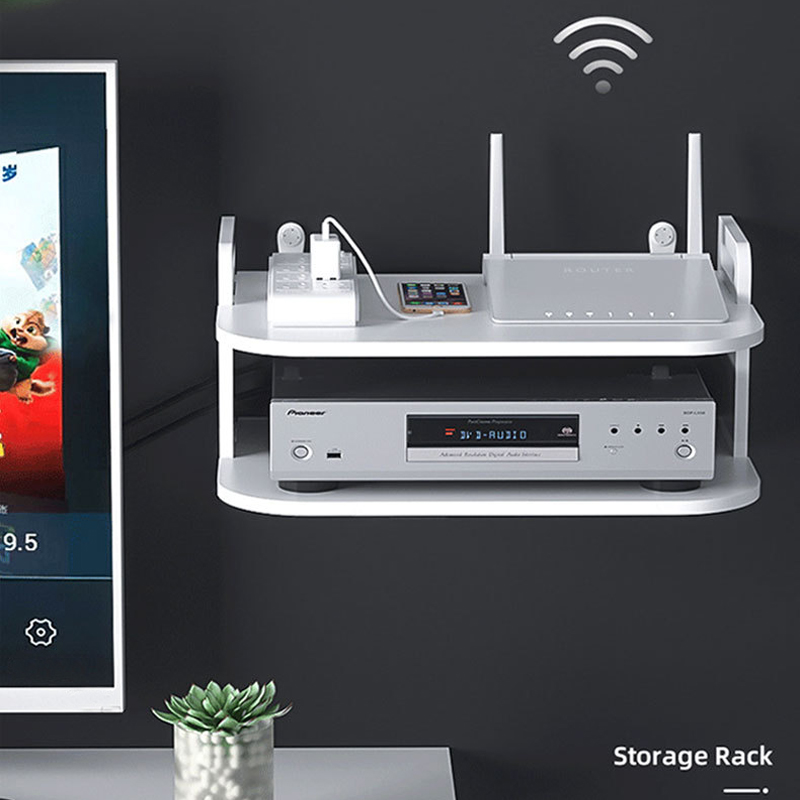 Desk Setup Room - 壁掛け式ルーターケーブルオーガナイザーシェルフ、通気性のあるすっきりとした設置、モデム、テレビセットトップボックス、収納ラック、テレビボックス、デスクアクセサリーホルダー