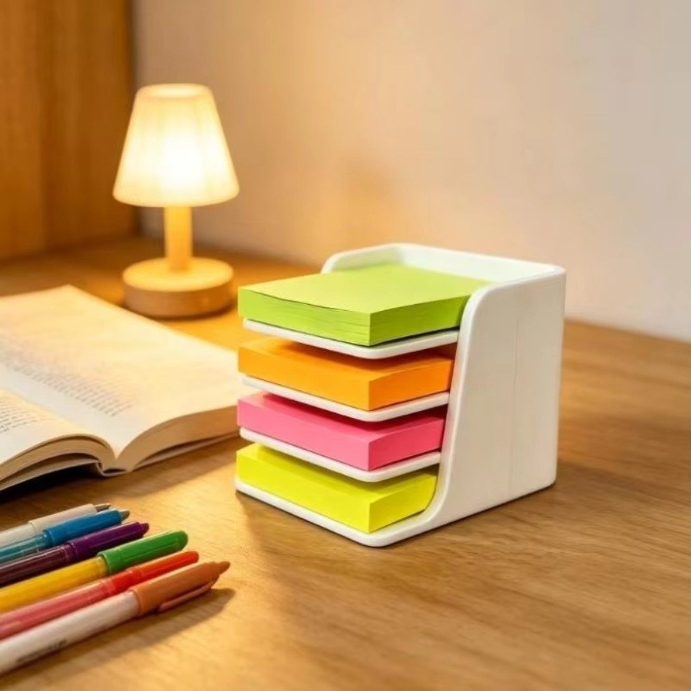 Sticky Memo Holder - 積み重ね可能な付箋ホルダー プラスチック製レイヤー分割メモパッドホルダー 安定したベース 転倒防止 デスク引き出しオーガナイザー 多用途