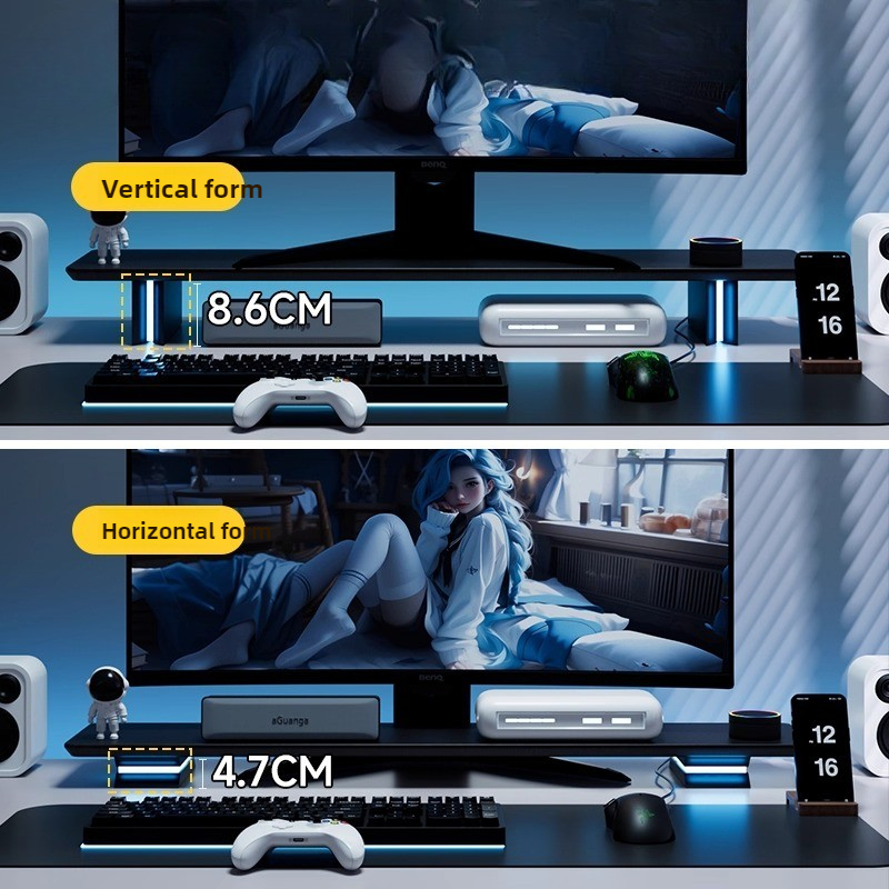 Desk Setup Monitor And Laptop - RGB モニタースタンド人間工学に基づいたコンピュータースクリーンエレベーターゲームセットアップ用調節可能なデスクトップオーガナイザー耐久性のあるオフィスデスクアクセサリー