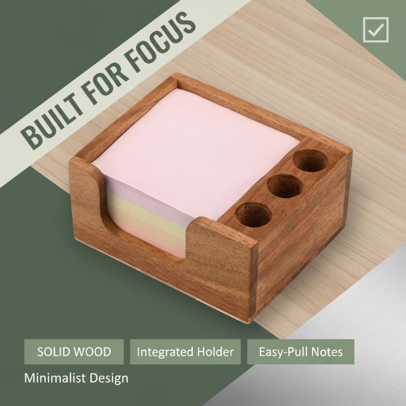 Sticky Memo Holder - 木製デスクオーガナイザー、ペンホルダー3個、付箋ホルダー、鉛筆スタンド、オフィス・学校用文房具ホルダー、多機能収納