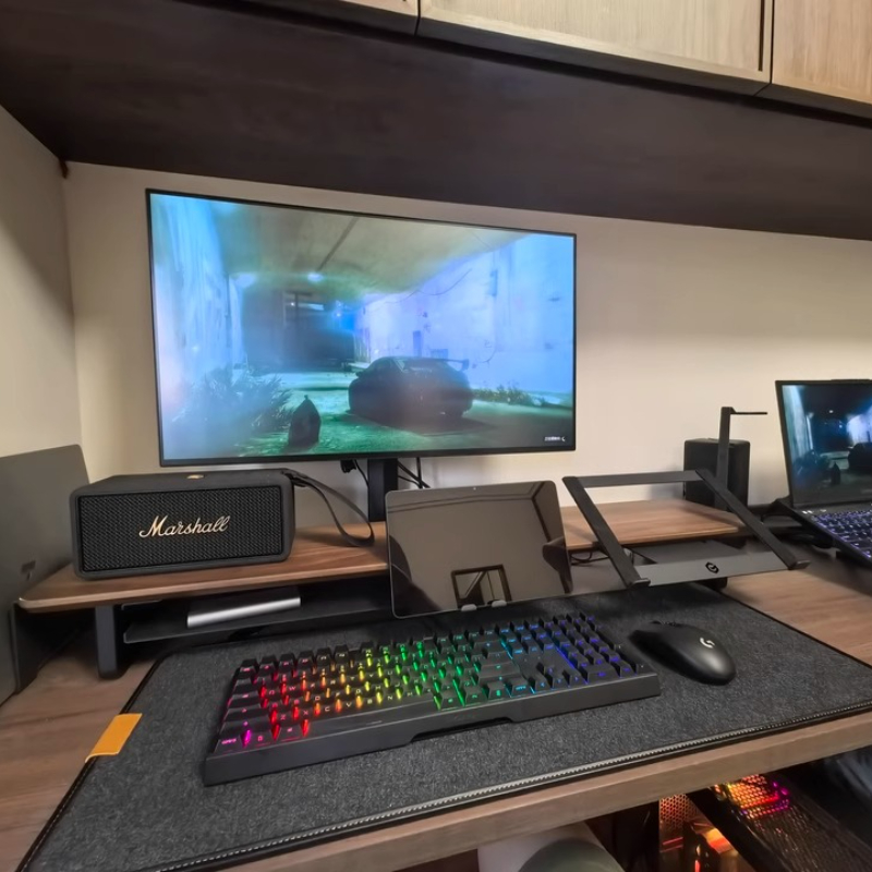 Desk Setup Monitor And Laptop - モジュラーモニターライザー スタンド 人間工学に基づいたデスクオーガナイザー ブラック ゲーミングセットアップアクセサリー ワークステーション