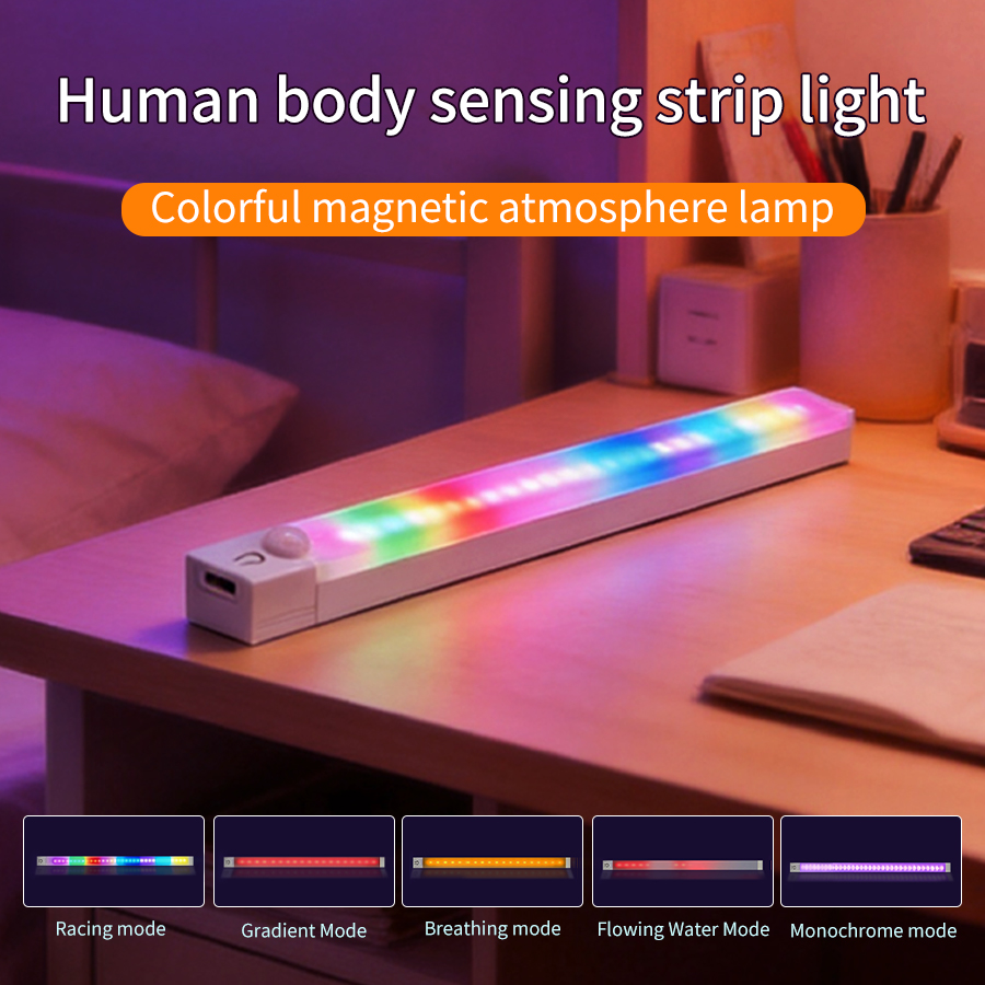 Desk Setup Led Strip - 30/50 センチメートルワイヤレスナイトライトゲーミングデスクアンビエントストリップ RGB モーションセンサー LED ライトバー磁気充電式キャビネットクローゼットランプ