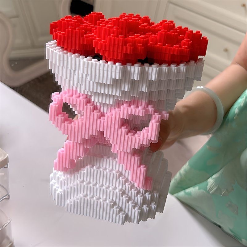 Desk Setup Gear - レッドローズバンドルビルディングブロック永遠の花アセンブリビルディングブロック母親、ガールフレンドのホリデーギフトデスクトップ装飾用