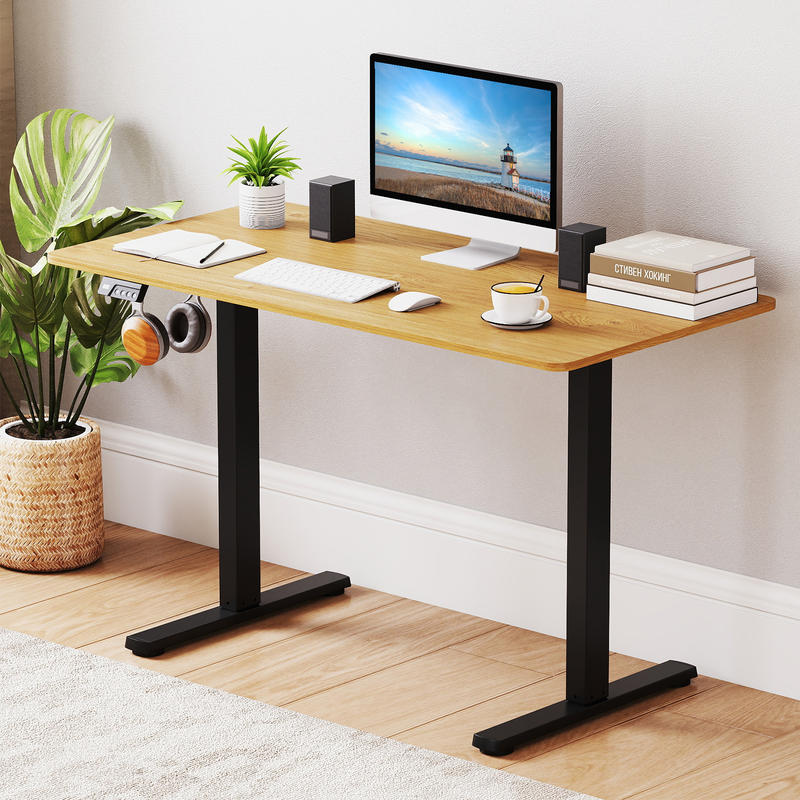 電動スタンディングデスクフレーム、高さ調節可能27.5～45 - Desk Setup Black And Wood のレビューと価格
