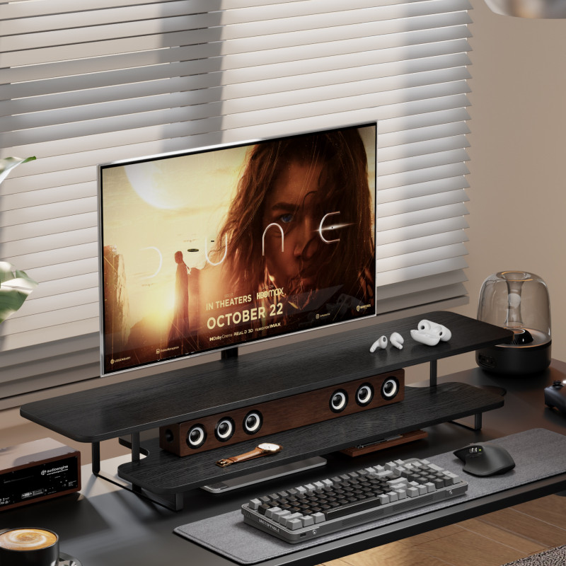 ウォールナット仕上げモニタースタンドライザー無垢材デスクトッ - Desk Setup Monitor And Laptop のレビューと価格