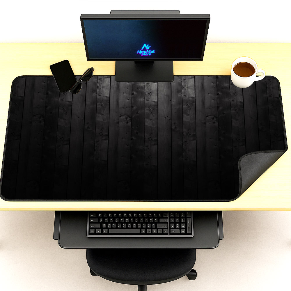 巨大マウスパッド 2000x1000 木製 カスタマイズ可能 - Desk Setup Black And Wood のレビューと価格