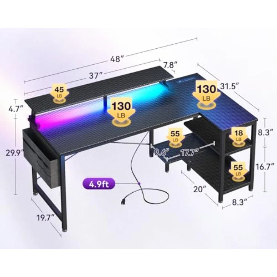 家庭用オフィスに最適な、LEDライトと電源コンセントを備えた - Desk Setup Black And Wood のレビューと価格