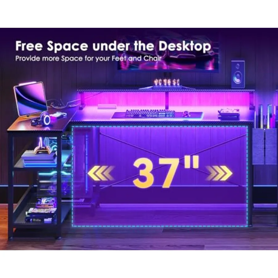 家庭用オフィスに最適な、LEDライトと電源コンセントを備えた - Desk Setup Black And Wood のレビューと価格