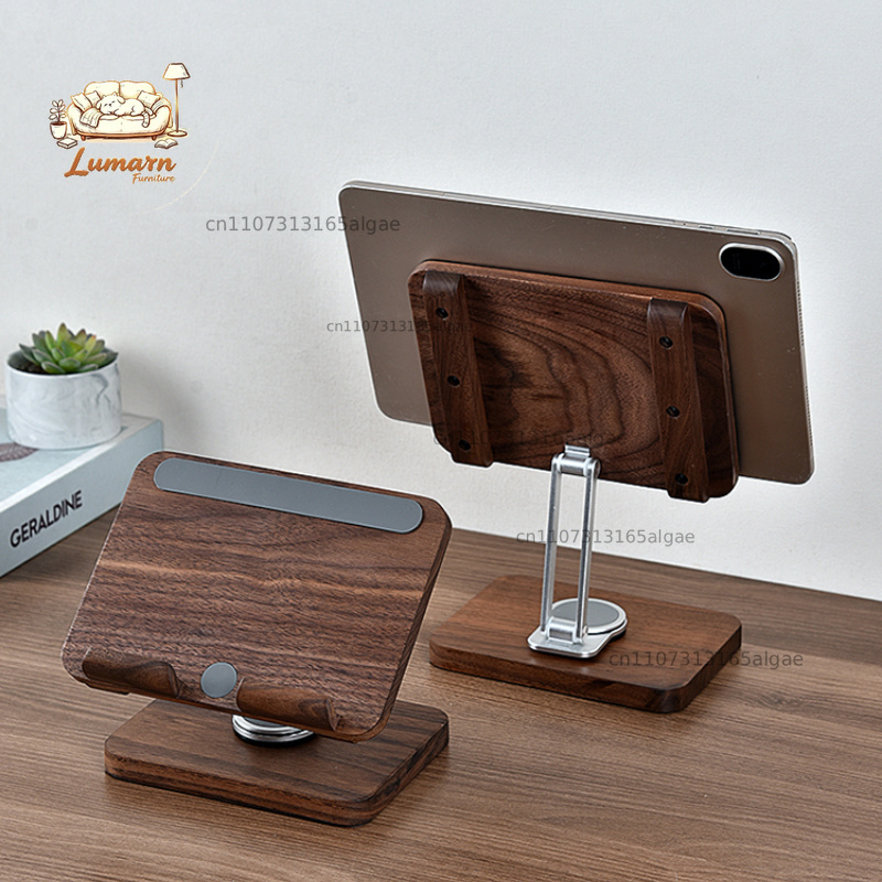 ブラックウォールナット製360度回転式iPadスタンド °  - Desk Setup Black And Wood のレビューと価格