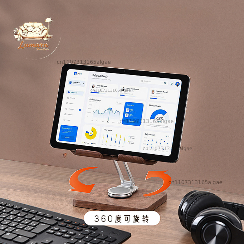 ブラックウォールナット製360度回転式iPadスタンド °  - Desk Setup Black And Wood のレビューと価格