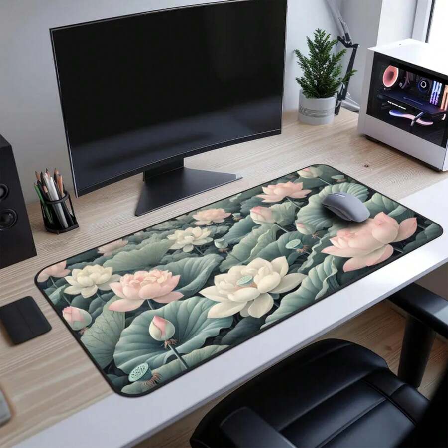 大きな蓮の花のデスクマット、滑り止めマウスパッド、自然をイメ - Desk Setup Inspiration のレビューと価格