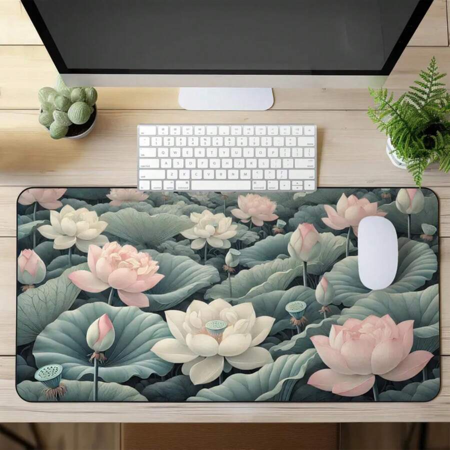 大きな蓮の花のデスクマット、滑り止めマウスパッド、自然をイメ - Desk Setup Inspiration のレビューと価格