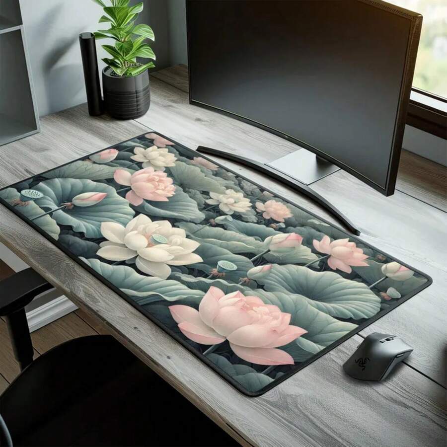 大きな蓮の花のデスクマット、滑り止めマウスパッド、自然をイメ - Desk Setup Inspiration のレビューと価格
