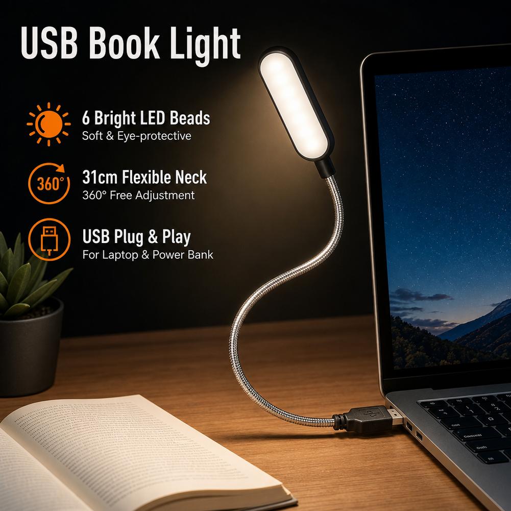 USB接続のLEDブックライト。6個のLEDを搭載し、柔軟な - Desk Setup Laptop のレビューと価格