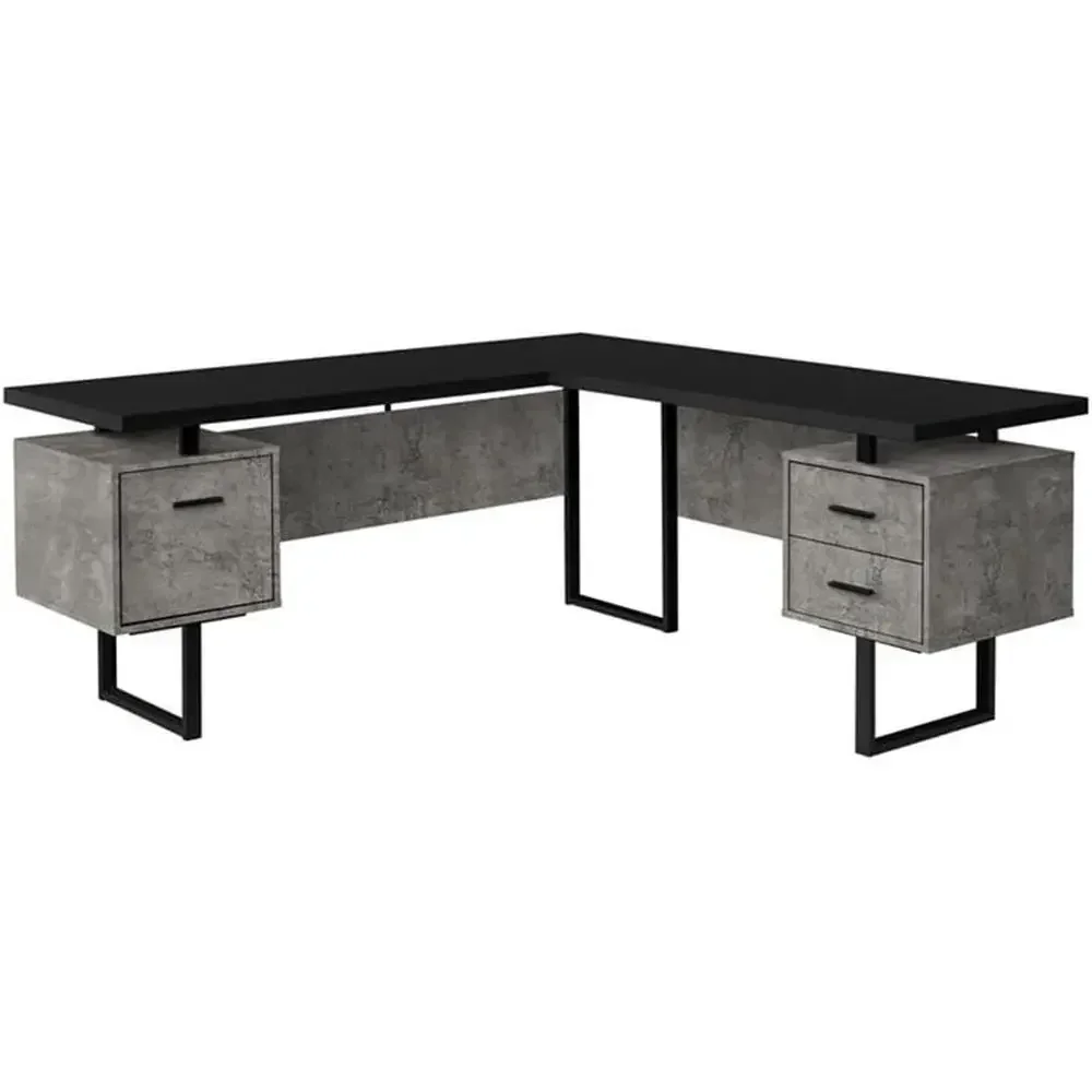 L字型の70cm幅コンピューターデスク。収納スペース付きで、 - Desk Setup Black And Wood のレビューと価格