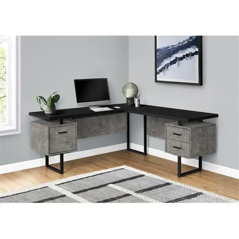 L字型の70cm幅コンピューターデスク。収納スペース付きで、 - Desk Setup Black And Wood のレビューと価格