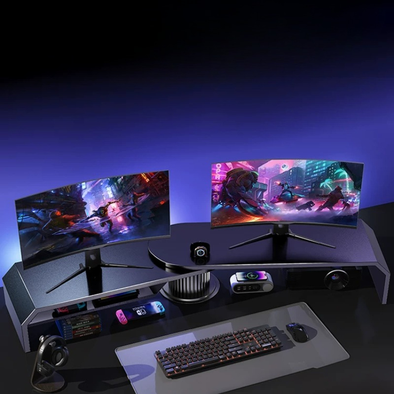 ゲーミングデュアルモニタースタンド オフィススクリーンライザ - Desk Setup Monitor And Laptop のレビューと価格