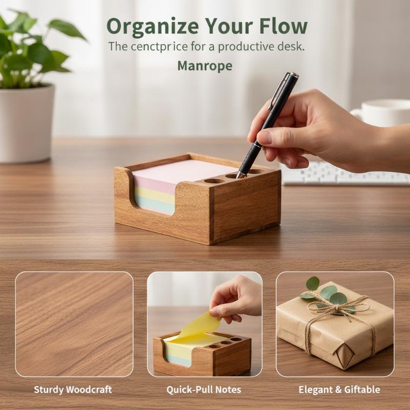 木製デスクオーガナイザー、ペンホルダー3個、付箋ホルダー、鉛 - Sticky Memo Holder のレビューと価格