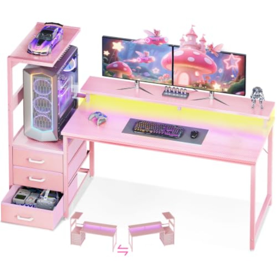 ゲーミングデスク（PC展示台付き）、MDF木製、ブラック、リ - Desk Setup Black And Wood のレビューと価格