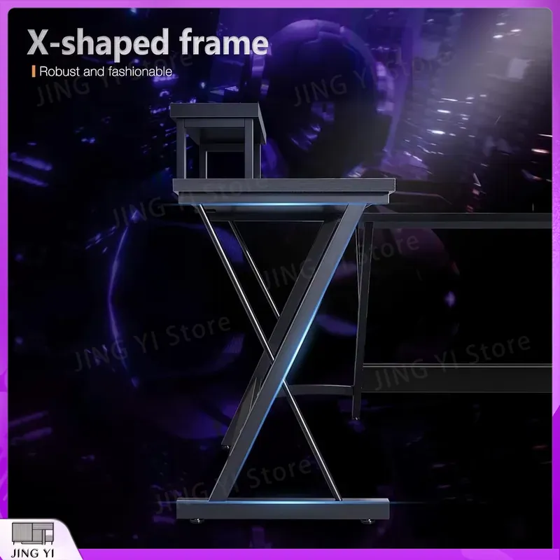 L字型ゲーミングデスク モニタースタンド付き 127x127 - Desk Setup Black And Wood のレビューと価格