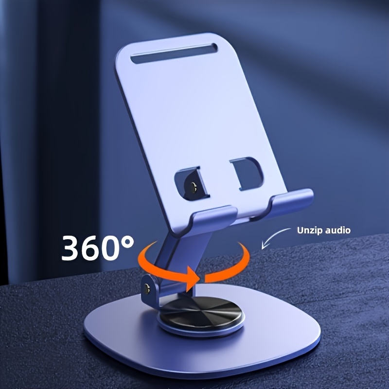 頑丈な金属製折りたたみ式スマホスタンド、360度回転 °   - Desk Setup Gear のレビューと価格
