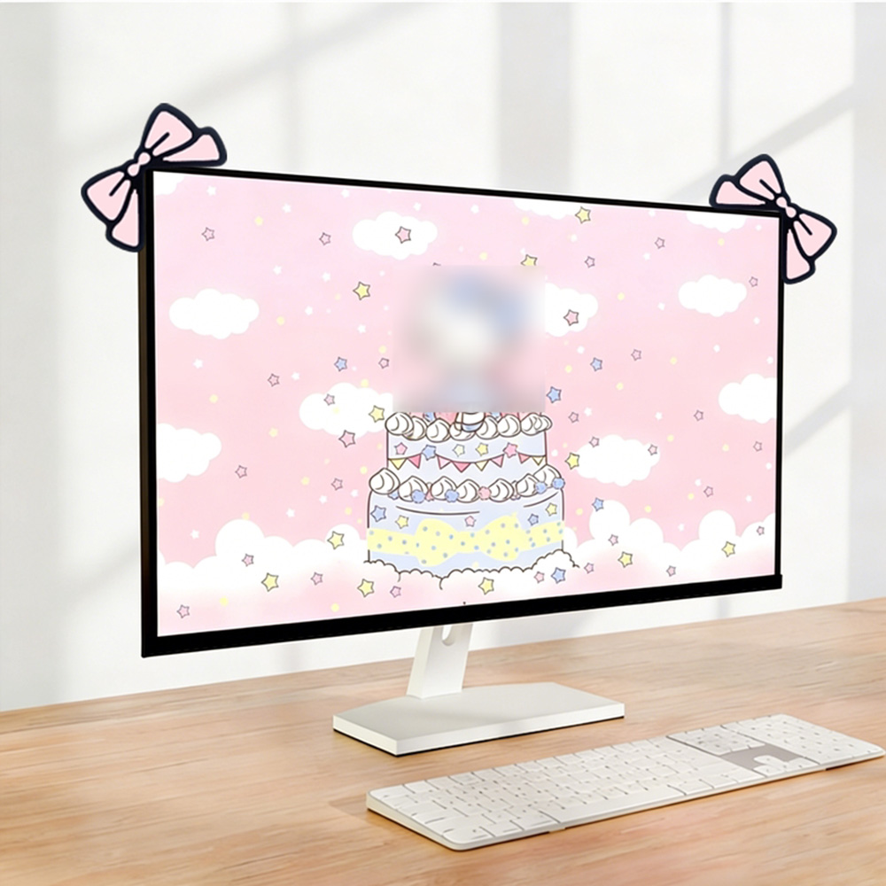 かわいいピンクのリボンモニターデコレーション、可愛いスクリー - Desk Setup Monitor And Laptop のレビューと価格